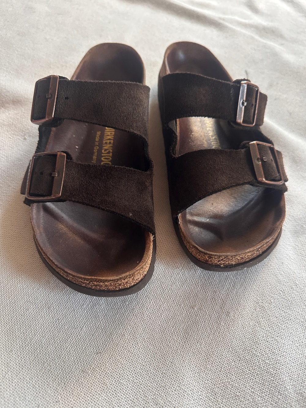 BIRKENSTOCK Arizona Brown Suede Double Strap Cork Footbed Sandal | M7 W9